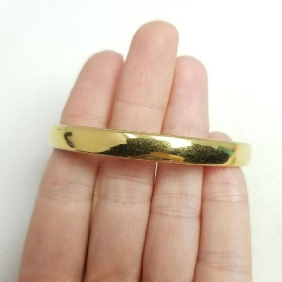 Vintage Monet Solid Polished Gold Tone Bangle Bracelet, Plain Stacking Estate - Picture 1 of 6